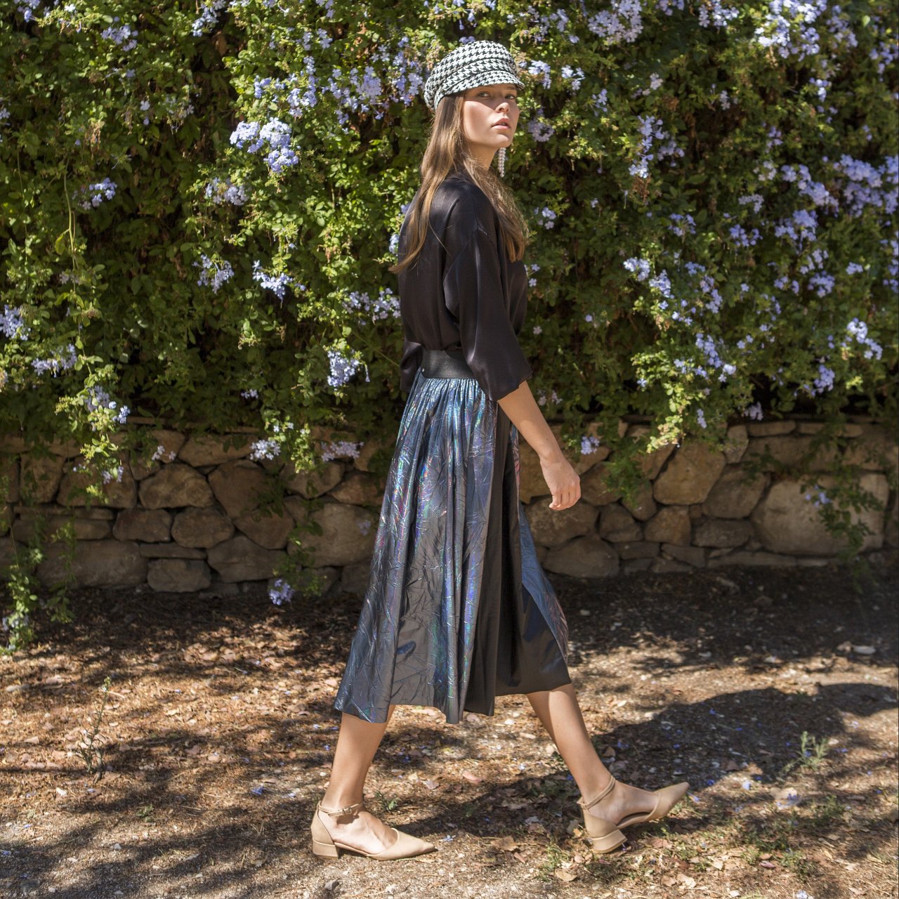 Tutu Skirt Petrol Black Midi Faux Leather Print Skirt