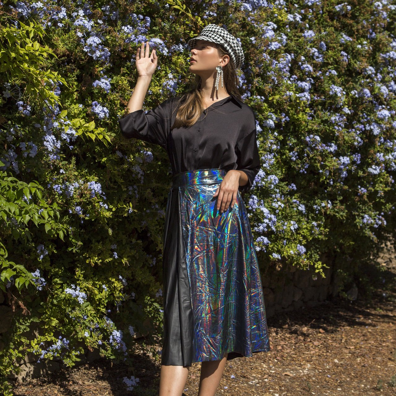 Tutu Skirt Petrol Black Midi Faux Leather Print Skirt