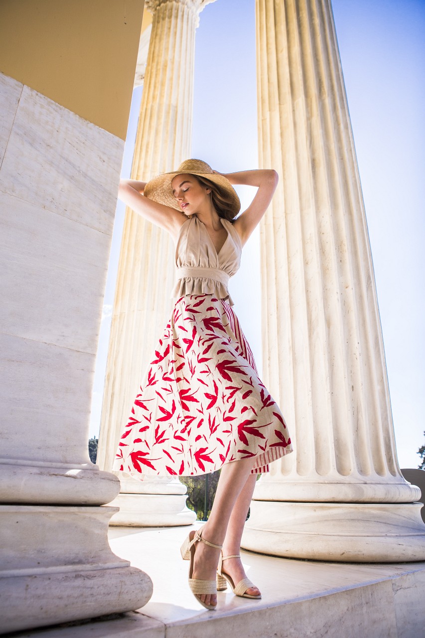 Product preview: Tulle Tutu Skirt Red Beige Linen Floral Skirt
