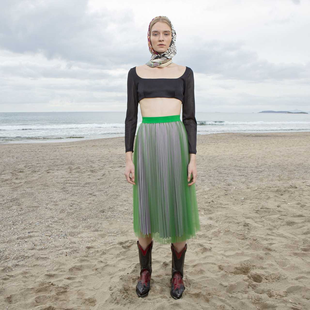 Product preview: Tulle Tutu Skirt Midi Grass Green Tulle with Lilac Lining