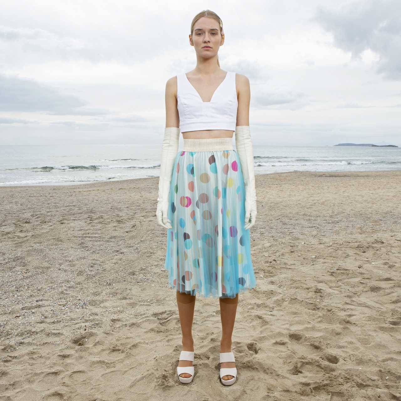 Product preview: Tulle Tutu Skirt Midi Sky Blue Pleeted Tulle Cotton Sateen Polka Skirt