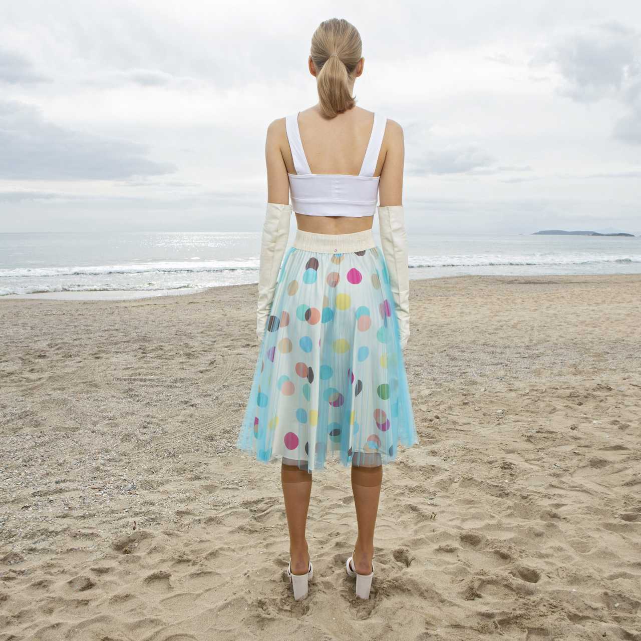 Product preview: Tulle Tutu Skirt Midi Sky Blue Pleeted Tulle Cotton Sateen Polka Skirt